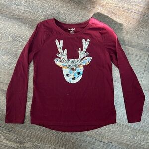 Cat & Jack Girls maroon reindeer flippy sequin shirt size large (10/12)